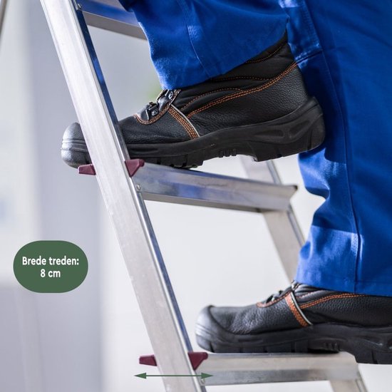 BRASQ Échelle ménagère 6 marches argent - Échelle de cuisine pliable en aluminium pour usage privé et professionnel - Échelle d'escalier - Antidérapant