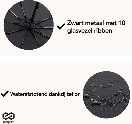 Infinity Goods Stormparaplu - Paraplu - 140 km/u - Reflecterend - Ø 107 cm - Automatisch Uitklapbaar - Beschermhoes - Zwart