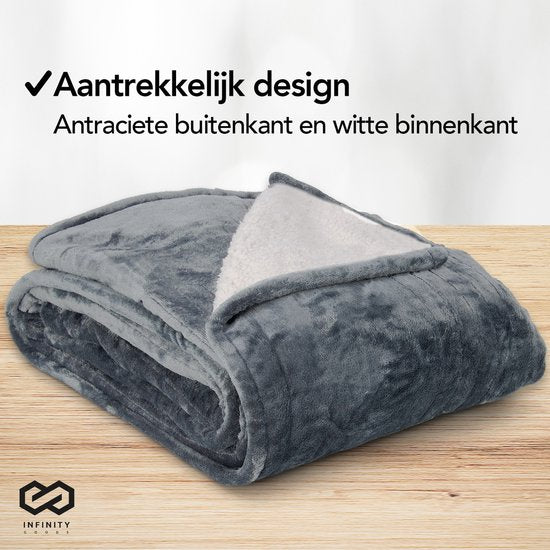 Infinity Goods Couverture électrique - Couverture chauffante - 2 personnes - 180 x 160 cm - Avec minuterie - Couverture - Polaire - Anthracite