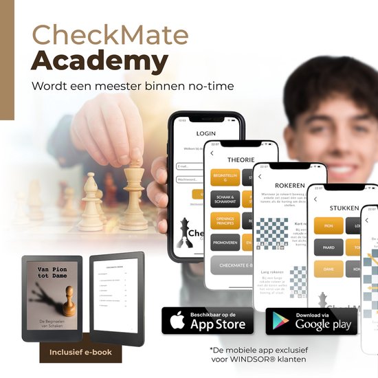 Échiquier Windsor - avec pièces - 30 cm - Annotations - Jeu d'échecs - Jeu d'échecs magnétique - Jeu d'échecs - Bois