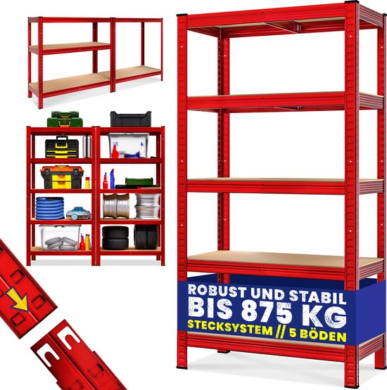 Armoire à rayonnages Lot de 2 - 180x90x40cm Chargeable jusqu'à 1750kg - Rouge