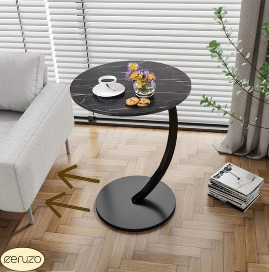 Ceruzo Side Table - Black marbled top - Round 40 cm - High 60 cm - Bench Table- C Shape