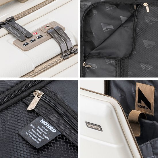 Nohrd Hand Luggage Suitcase 35 L - Spinner Wheels - Trolley Lightweight - Double TSA Lock - Travel Suitcase - Handy Front Pocket - Ivory