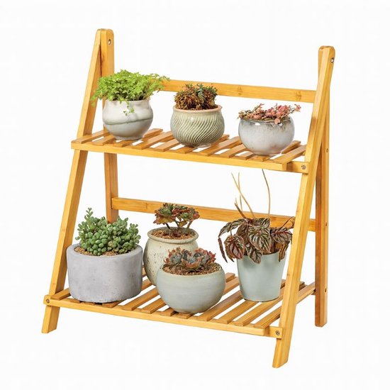 Ceruzo Support pour plantes en bambou - Support pour plantes à 2 étages - 50x28x54 cm - Support pour plantes aromatiques - Naturel