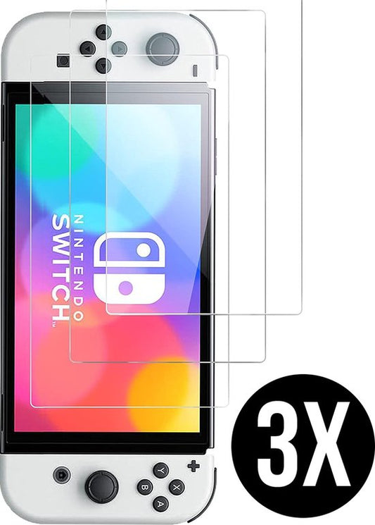 Podec - 3x Protecteur d'écran adapté à Nintendo Switch OLED - Protecteur d'écran en verre trempé