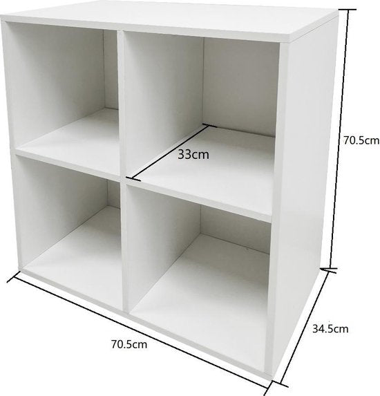 Meuble de rangement pour disques vinyles - rangement disques vinyles lp - bibliothèque - 4 compartiments - blanc