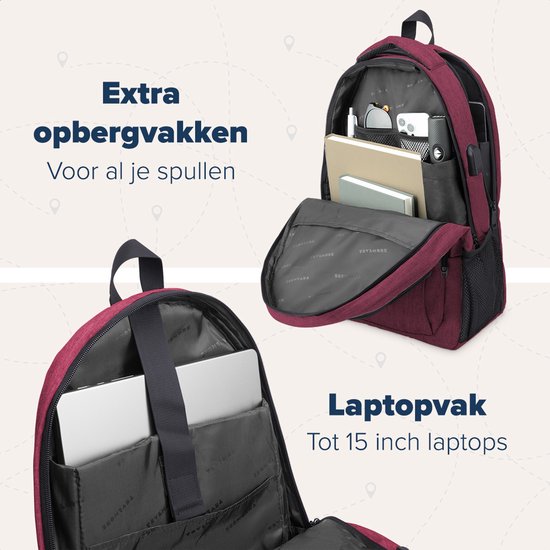 TRVLMORE Sac à dos à vie - Sac à dos avec compartiment pour ordinateur portable de 15,6 pouces - Cartable - Résistant aux éclaboussures - Hommes et femmes - Garçons et filles - 28L - Bourgogne
