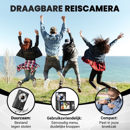 Appareil photo numérique K&L - Caméra photo - Caméra compacte - Caméra Vlog - Pour les enfants - Comprend 32GB - NL Software
