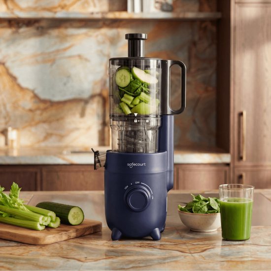 Safecourt Kitchen Slow Juicer - moteur puissant [technologie de pré-coupe et de pression à froid] - nettoyage facile - sans BPA - juicer Blue