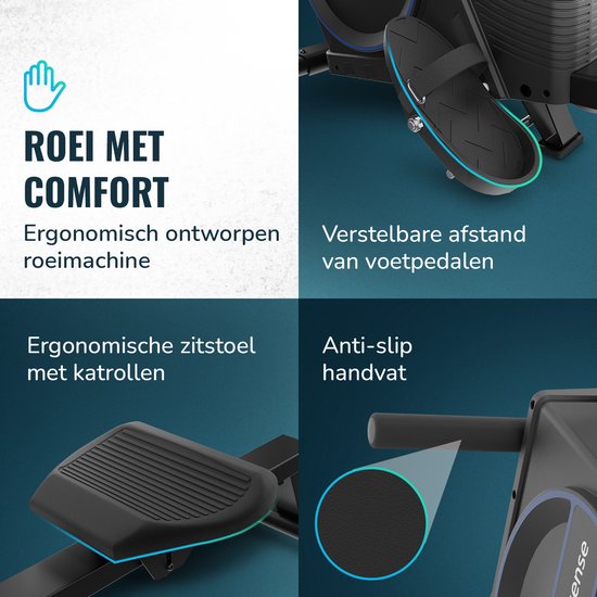 Rameur Flowsense - Rameur pliable - Silencieux - Rameur magnétique - Entraîneur de rame - 16 niveaux de résistance - Moniteur LCD
