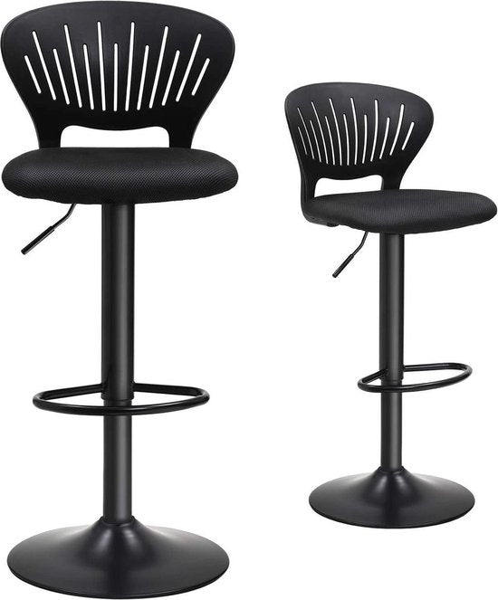 SONGMICS Tabouret de bar, ensemble de 2, tabouret de bar réglable en hauteur avec dossier couronné, pivotant à 360°, siège rembourré confortable, cuisine, bar, noir LJB04BK