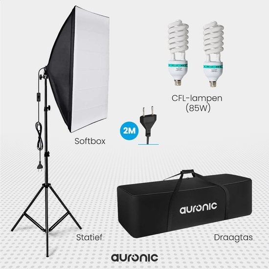 Auronic Softbox Studio Lamp - Set complet avec sac de transport - 50x70 cm - Noir