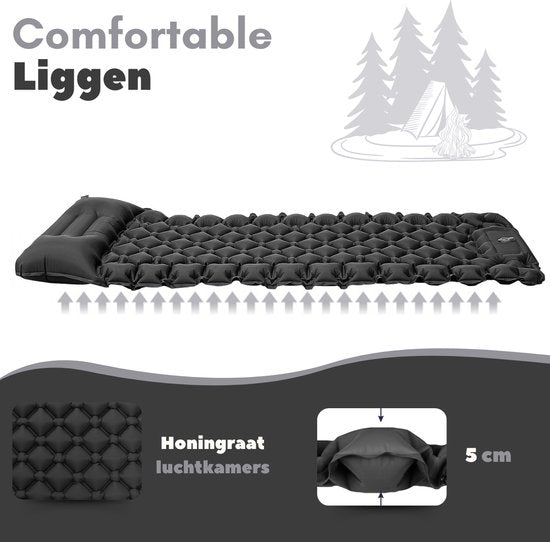 Vertrex Inflate-X1 Matelas de couchage avec pompe intégrée - Airbed - 1 personne - Night Black
