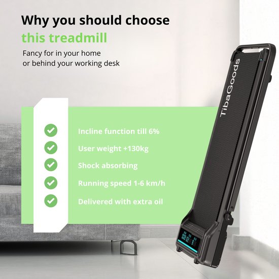 TibaGoods Tapis de course - 6km/h - Pour le bureau - Avec huile supplémentaire - Nouvelle version - jusqu'à 130kg