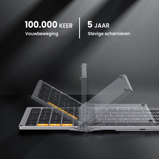 Clavier Bluetooth pliable - Clavier sans fil pleine taille - Clavier de voyage portable - Pour ordinateur portable, tablette, iPad, Smartphone, Windows, Android & iOS - Space Grey