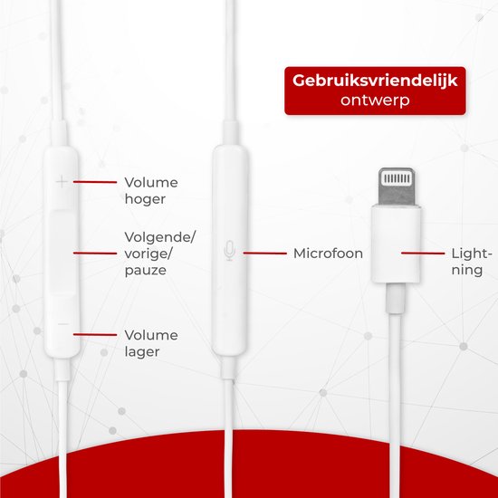 Nuvance - Ecouteurs avec câble et microphone - Convient à Apple Lightning - Ecouteurs intra-auriculaires - Casque - Blanc