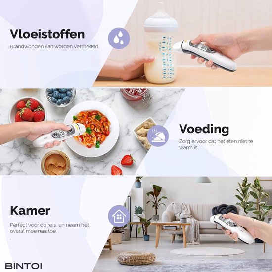 Bintoi® Thermomètre frontal - Indicateur de température - Thermomètre de fièvre pour adultes et bébés - Thermomètre infrarouge - Thermomètre frontal numérique
