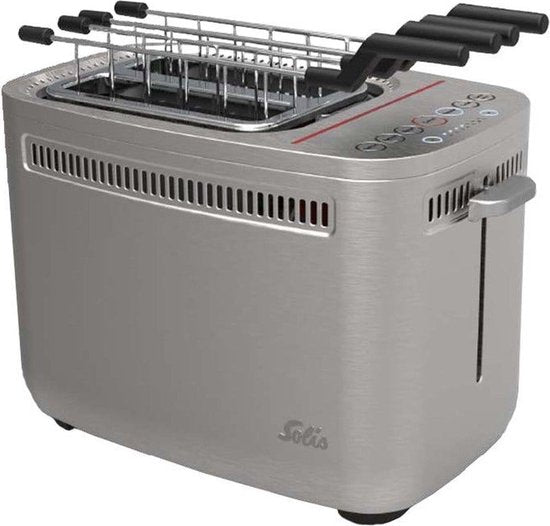 Solis - Grille-pain - Acier inoxydable argenté - Avec Sandwich-Zangen & Bagelfunktion - Puissance 1635 Watt - Grille-pain professionnel à 2 tranches