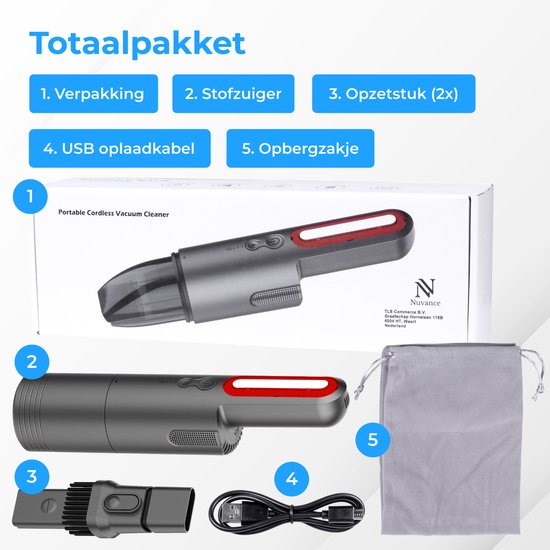 Nuvance - Aspirateur de Voiture - 6000Pa - Aspirateur à Main sans Fil - Rechargeable par USB - Aspirateur de Main - Aspirateur de Voiture - Ramasse-miettes - Ramasse-miettes