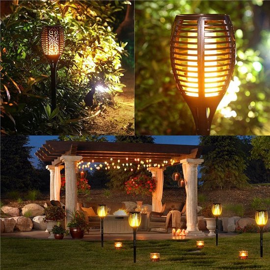 Happy Goods Solar Garden Lighting on Solar Energy - 4 Garden Torches - 57 cm - Waterproof - Outdoor Lighting with Sensor - Garden Lanterns