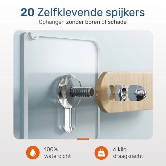 Crochets auto-adhésifs - Pinces à élingues - Clou auto-adhésif - 20 Pièces - acier inoxydable - Extra fort - Skoov