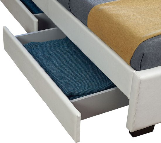 Lit capitonné Lyon - 140 x 200 cm - Blanc - LED Lighting & Bed drawers