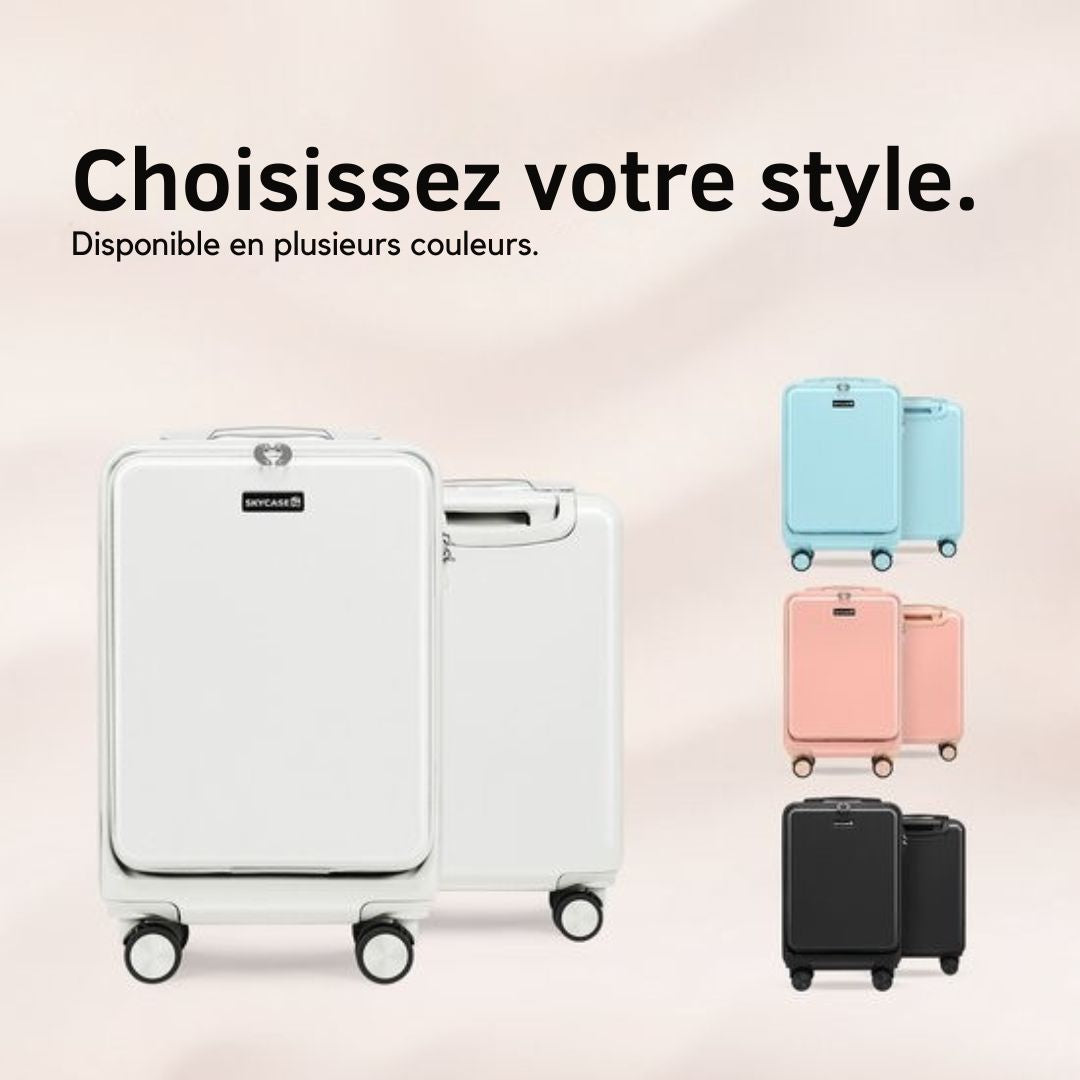Valise cabine Skycases 35 L - à roulettes légère - Roulettes pivotantes - Cadenas TSA et compartiment pour ordinateur portable - avec poche avant pratique - 55 cm - Blanc cassé