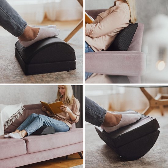 CozySense® Footrest Desk - Tabouret ergonomique - Convient à la maison ou au bureau - Coussin pour les pieds - 2 hauteurs réglables - Antidérapant - Housse avec fonction de massage - Lavable - Noir
