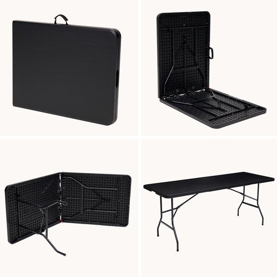 Infinity Goods Table pliante - Table pliante - 180 x 70 x 74 cm - Table de camping - Table de jardin - Portable - Noir