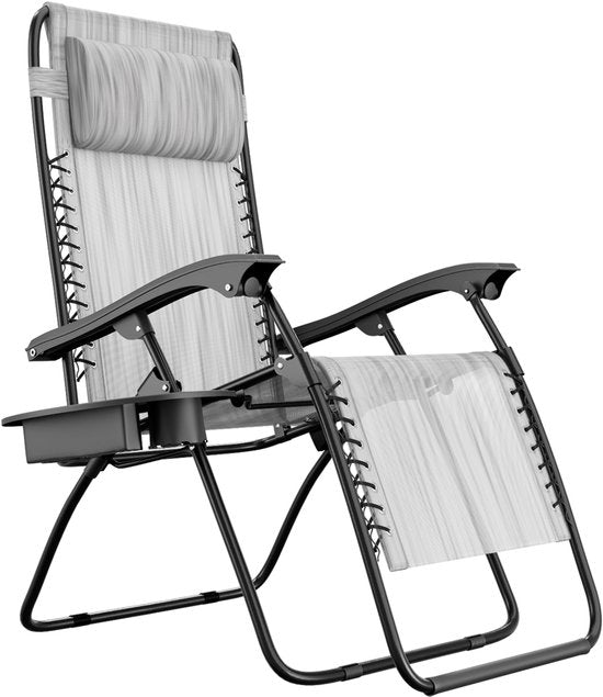 LifeGoods Fauteuil de jardin pliable - Chaise longue de jardin - 30°-90° réglable - Métal - Gris clair