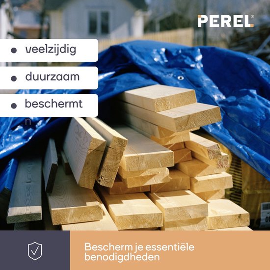 Perel Tarpaulin, ultra-strong, 32 anneaux, coins renforcés, rectangulaire, bleu/noir, 180 g/m², 6 x 10 m