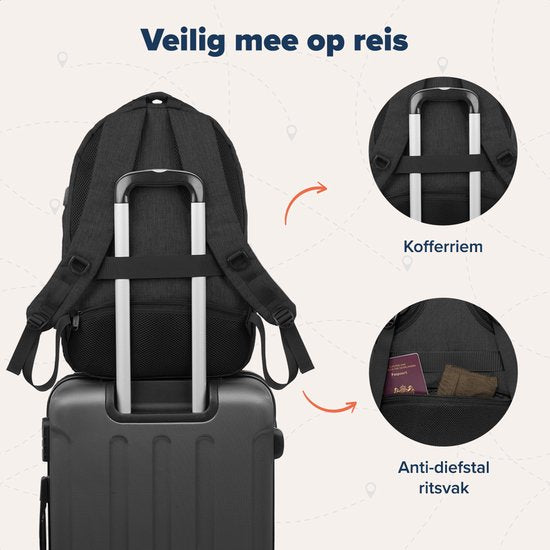 TRVLMORE Sac à dos avec durée de vie - Sac à dos avec compartiment pour ordinateur portable 17 pouces - Cartable - Résistant aux éclaboussures - Hommes et femmes - Garçons et filles - 36L - Noir