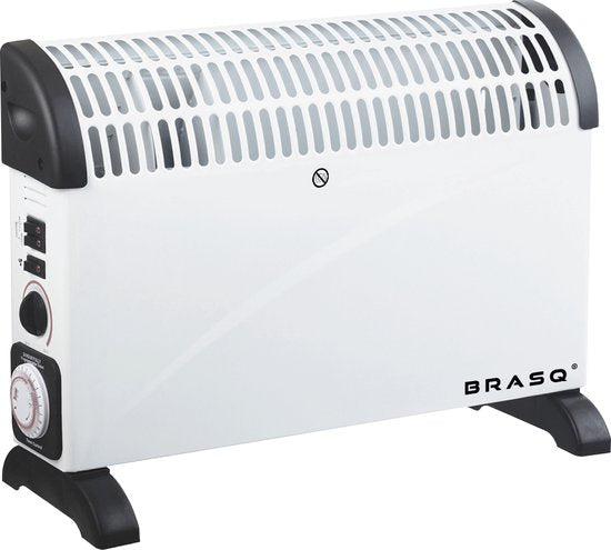 BRASQ - Convecteur électrique - Fonction turbo et thermostat réglable - Compact et silencieux - Minuterie - 750/1250-2000 watts - Chauffage avec protection contre la surchauffe - Blanc - Chauffage électrique