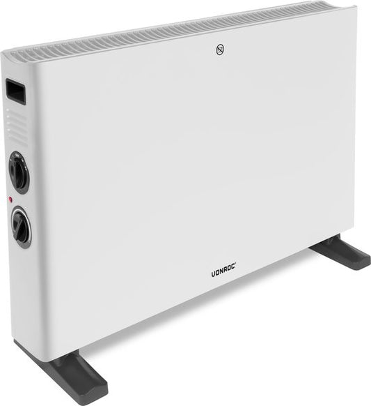 VONROC Chauffage électrique - Convecteur avec ventilateur de radiateur intégré - 2 réglages : 1250W/2000W - Thermostat réglable - Chauffe les pièces jusqu'à 24m2 - Design moderne - Blanc