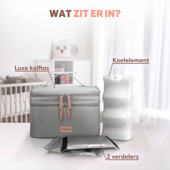 Vulpes Goods® Babycare - Sac isotherme de luxe avec élément réfrigérant - Pour les déplacements - Sac de pompage - Lait maternel jusqu'à 12 heures au frais - Sac isotherme pour le pompage - Sac isotherme pour le lait maternel - Sac de conservation des ali