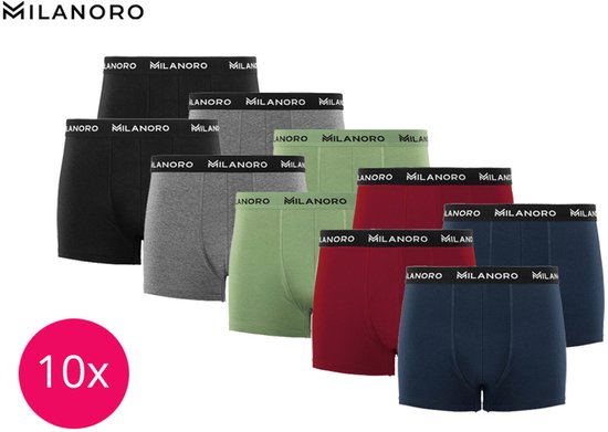 Milanoro - Lot de 10 boxers stylés en coton - Mélange foncé - M