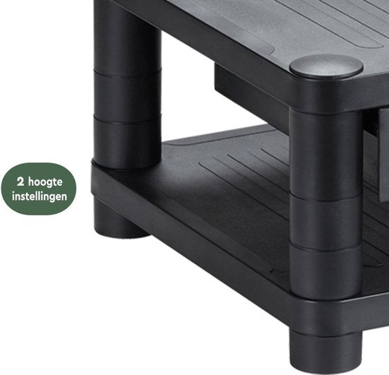 BRASQ Support de moniteur noir MS200 - Réglable en hauteur - Convient pour moniteur, tablette et smartphone 24x15x6,3 cm