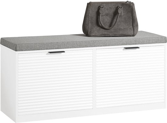 SoBuy FSR147-W Shoe Bench - Banc de rangement blanc avec 2 rabats et coussin