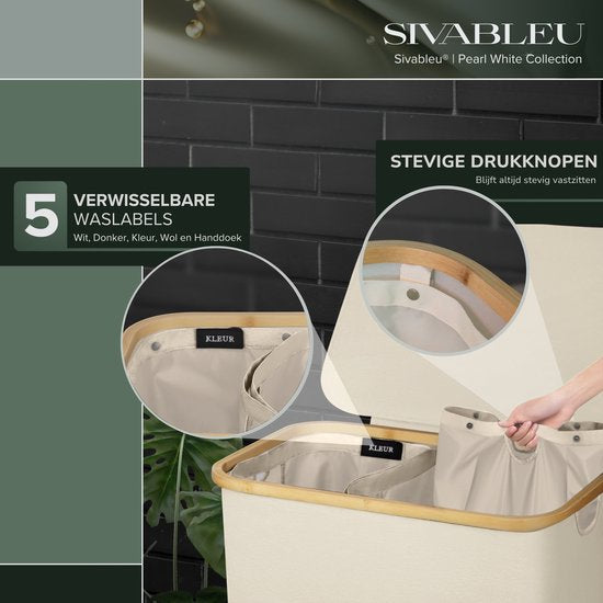 Sivableu panier à linge 3 compartiments - trieur de linge - 160L - avec 3 poches amovibles - panier à linge - trieur de linge avec couvercle - pliable
