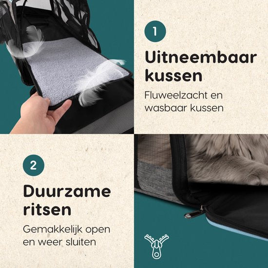 Volcan Travel Bag Cat - Panier de voyage en coton - Sac de transport pour chat ou petit chien - Panier de voyage pour chat - Gris
