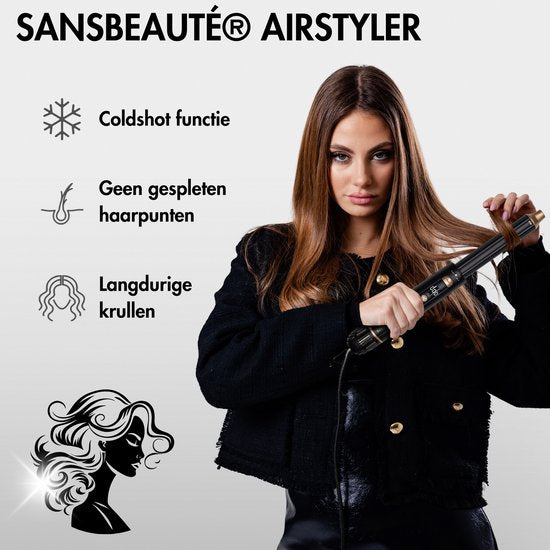 Sansbeauté® 8-in-1 Airstyler avec diffuseur et boîte de rangement - Multistyler - Brosse pour sèche-cheveux cheveux courts - Brosse pour sèche-cheveux - Sèche-cheveux - Brosse chauffante - Brosse à boucler - Fer à boucler - Brosse de coiffage - Câble rota