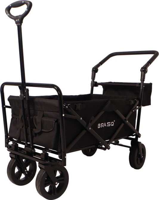 BRASQ Bolderkar WC200 de luxe pliable - Capacité 108L - Avec barre de poussée - Léger - Capacité de charge jusqu'à 100 kg - 2 sacs de rangement inclus - Noir