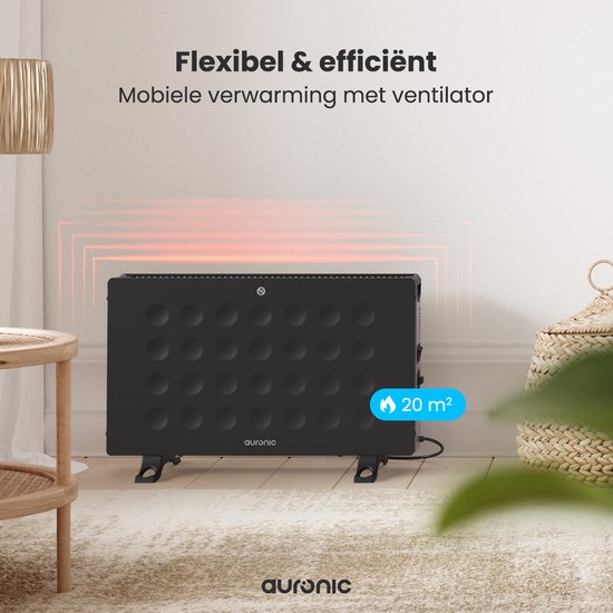 Auronic Convecteur - 2000W - Ventilateur intégré - Chauffage électrique - Avec thermostat - Chauffage - Noir
