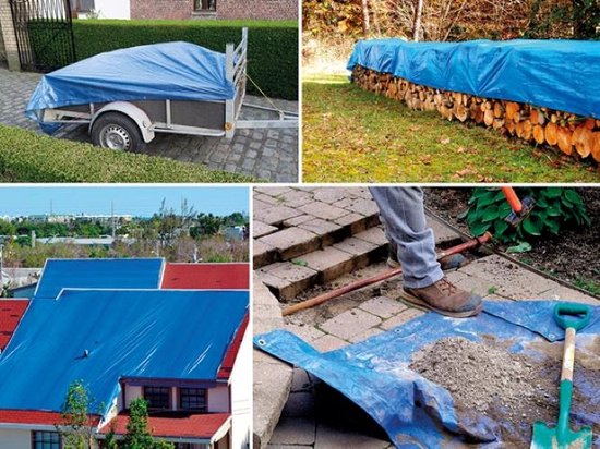 Perel Tarpaulin, ultra-strong, 26 anneaux, coins renforcés, rectangulaire, bleu/noir, 180 g/m², 5 x 8 m