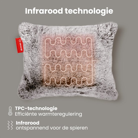 Auronic Heat Pillow - Teddy - 45x60 - Sans fil - Rechargeable - Oreiller électrique - Infrarouge - Gris