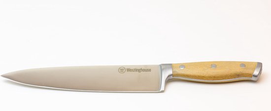 Couteau de chef Westinghouse - Couteau de cuisine professionnel - Acier inoxydable - 20 cm - Manche en bambou
