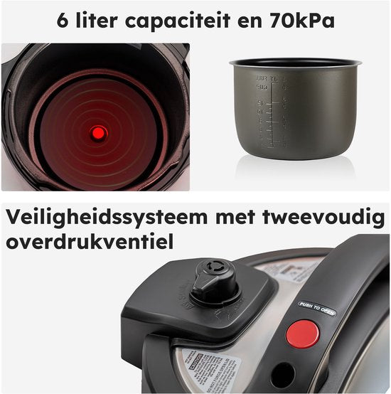 Multicuiseur avec Airfryer - 15 pièces - 6L - 24 programmes automatiques - Mijoteuse, cuiseur de riz, cuiseur vapeur, autocuiseur - Gris - de Saaf