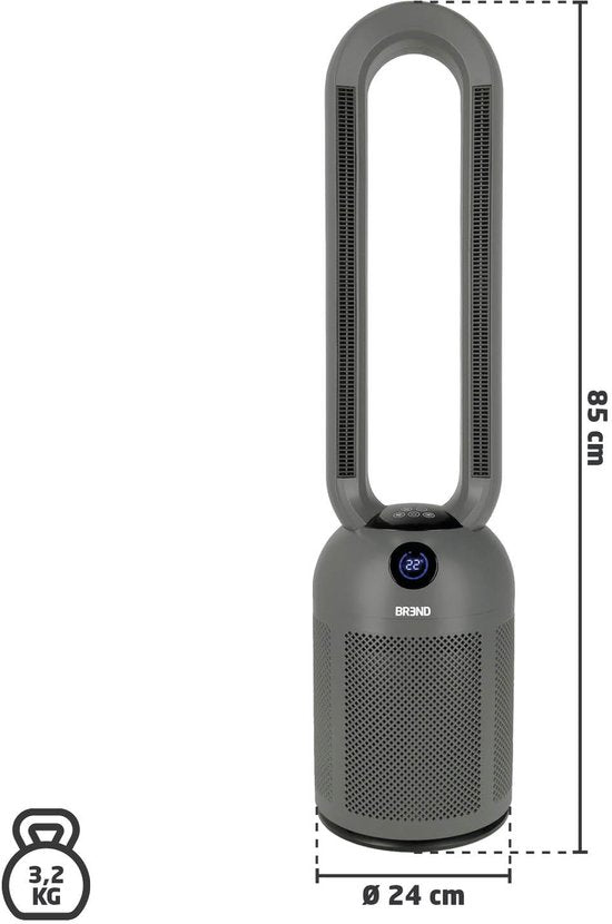 BREND BR-2243 Chauffage par ventilateur sans pales - 2200 Watts - sans pales - affichage LED - minuterie - oscillation - sans danger pour les enfants et les animaux - gris foncé