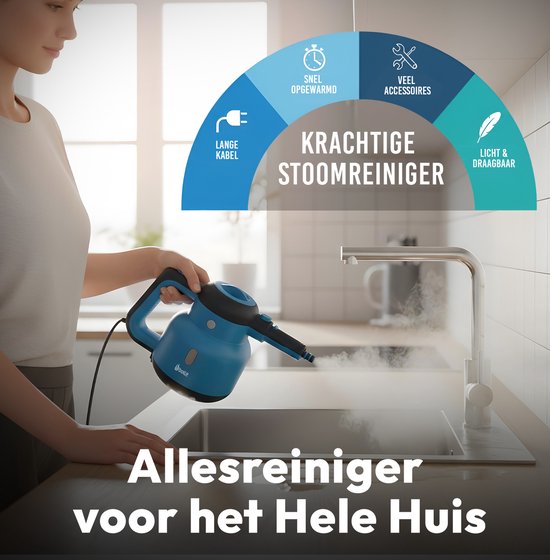 BOLLIT 1500W Steam Cleaner - Handheld Steam Cleaner - Stain Cleaner - Handheld Steam Cleaner - Carpet Cleaner - Steam Cleaner - Including Storage Bag - Powerful Steam Cleaner - Floor, Sofa, Carpet Bathroom & Kitchen