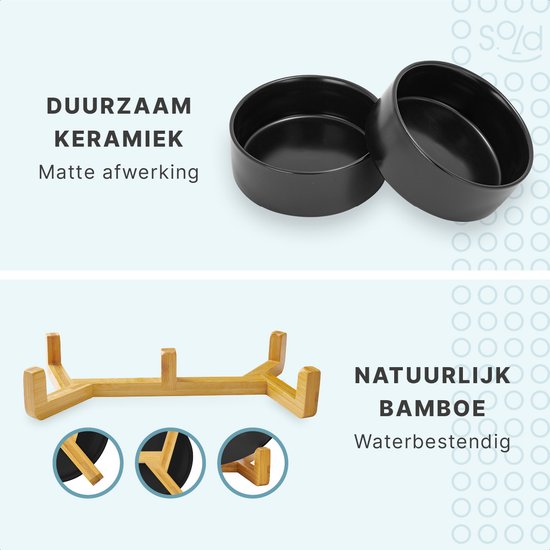 Gamelle chien - Gamelle chat - Abreuvoir - Avec support - 2x 400 ml - Taille S - Noir